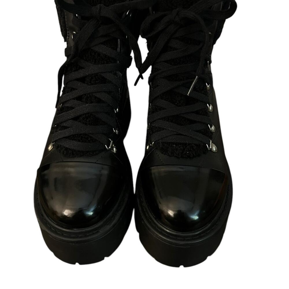 Steve Madden Black Lace-Up Platform Ankle Boots with Shearling Collar - Picture 4 of 7